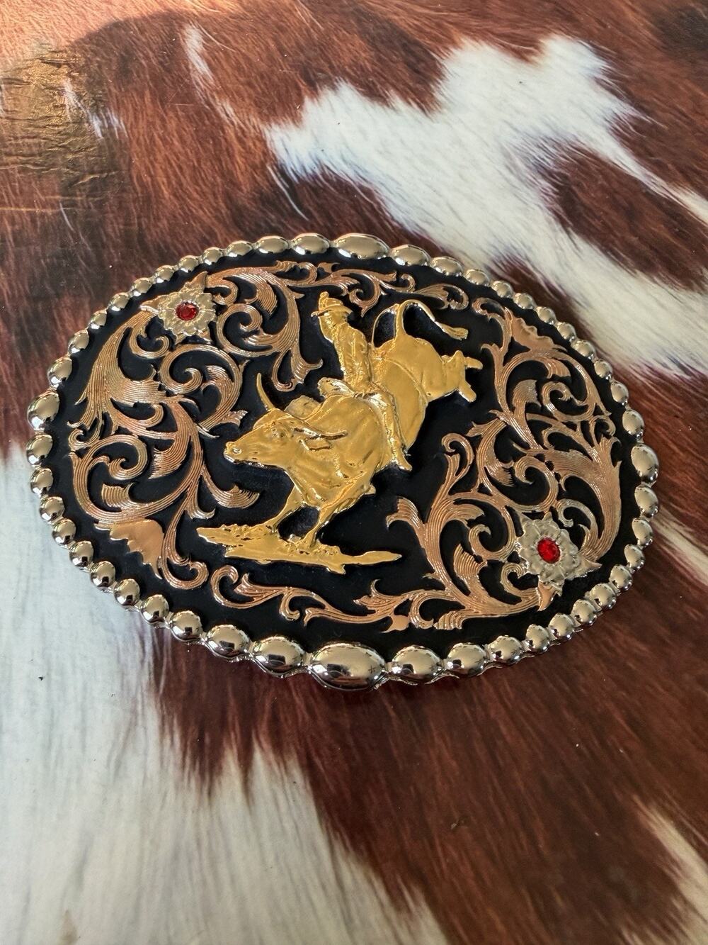 Montana Silversmiths Bull Rider Floral Belt Buckle Rodeo Cowboy Western